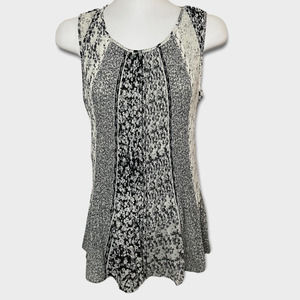 Rose + Olive Black Floral Round Neck Sleeveless Tank Top Size Small